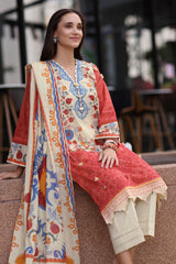 UAE-3 Piece Embroidered Lawn Suit with Printed Lawn Dupatta