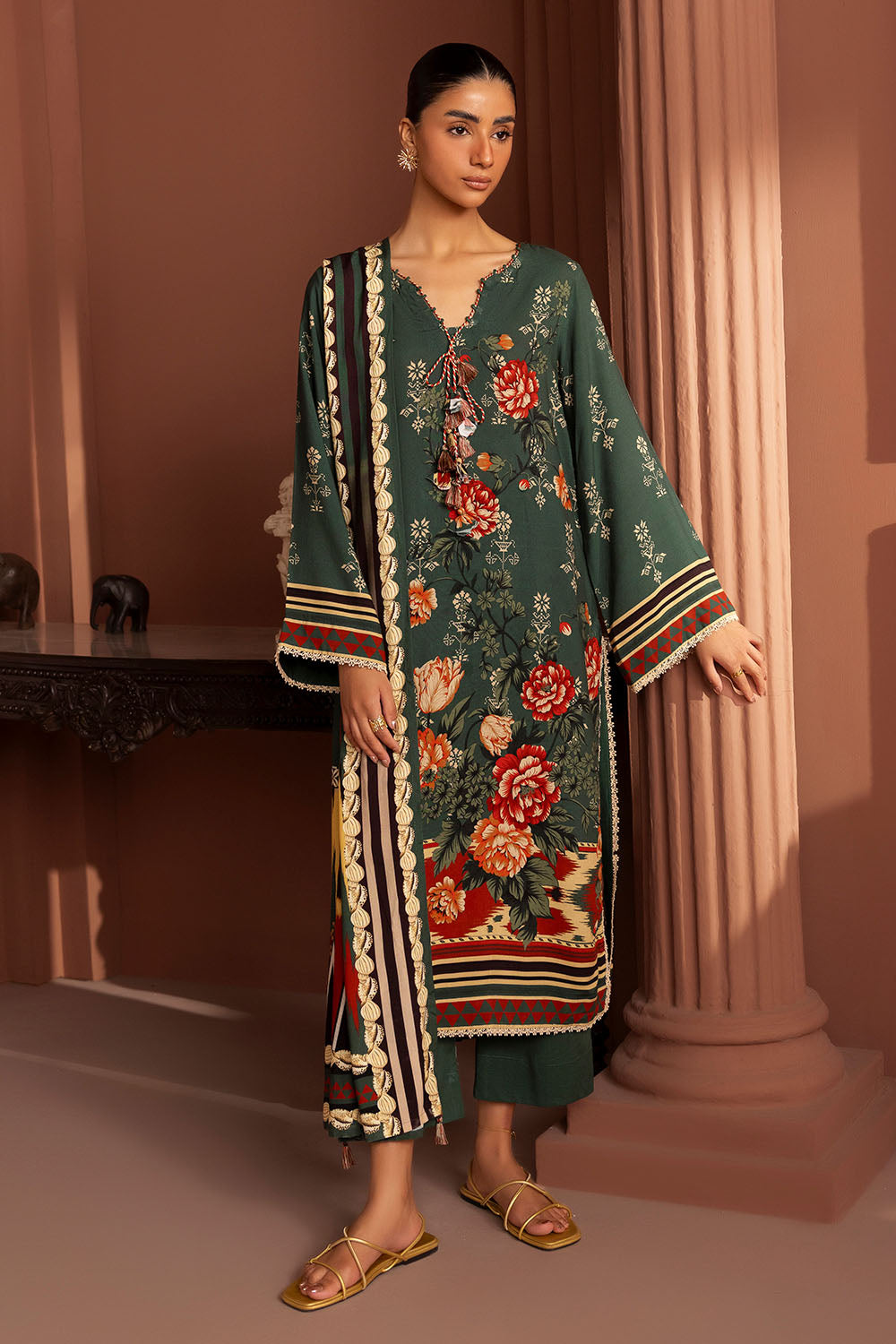 UAE-3 Piece Printed Linen Suit