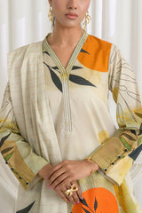 UAE-3 Piece Printed Mehsuri Stripe Lawn Suit with Printed Mehsuri Stripe Lawn Dupatta and Dyed Trouser GS-62001