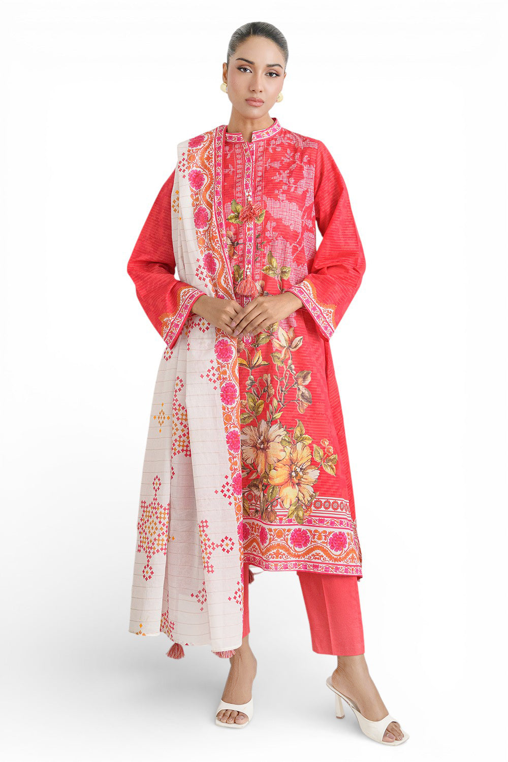 UAE-3 Piece Printed Mehsuri Stripe Lawn Suit with Printed Mehsuri Stripe Lawn Dupatta and Dyed Trouser GS-62002
