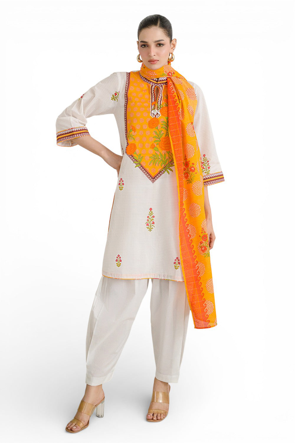UAE-3 Piece Printed Mehsuri Stripe Lawn Suit with Printed Mehsuri Stripe Lawn Dupatta and Dyed Trouser GS-62003