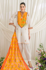 UAE-3 Piece Printed Mehsuri Stripe Lawn Suit with Printed Mehsuri Stripe Lawn Dupatta and Dyed Trouser GS-62003