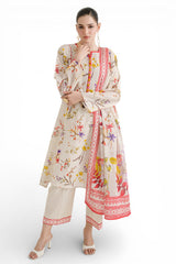 UAE-3 Piece Printed Mehsuri Stripe Lawn Suit with Printed Mehsuri Stripe Lawn Dupatta and Dyed Trouser GS-62004