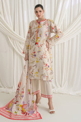 UAE-3 Piece Printed Mehsuri Stripe Lawn Suit with Printed Mehsuri Stripe Lawn Dupatta and Dyed Trouser GS-62004
