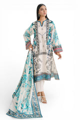 UAE-3 Piece Printed Mehsuri Stripe Lawn Suit with Printed Mehsuri Stripe Lawn Dupatta and Dyed Trouser GS-62005