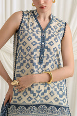 UAE-3 Piece Printed Mehsuri Stripe Lawn Suit with Printed Mehsuri Stripe Lawn Dupatta and Dyed Trouser GS-62006