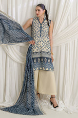 UAE-3 Piece Printed Mehsuri Stripe Lawn Suit with Printed Mehsuri Stripe Lawn Dupatta and Dyed Trouser GS-62006