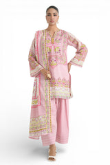 UAE-3 Piece Printed Mehsuri Stripe Lawn Suit with Printed Mehsuri Stripe Lawn Dupatta and Dyed Trouser GS-62007