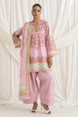 UAE-3 Piece Printed Mehsuri Stripe Lawn Suit with Printed Mehsuri Stripe Lawn Dupatta and Dyed Trouser GS-62007