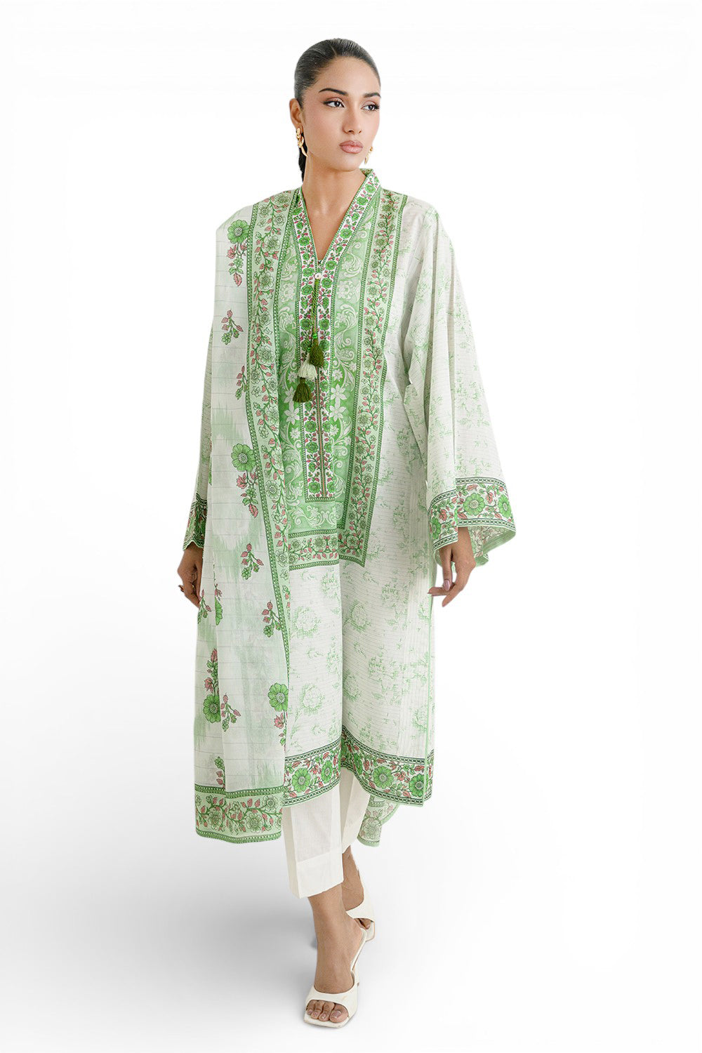 UAE-3 Piece Printed Mehsuri Stripe Lawn Suit with Printed Mehsuri Stripe Lawn Dupatta and Dyed Trouser GS-62008