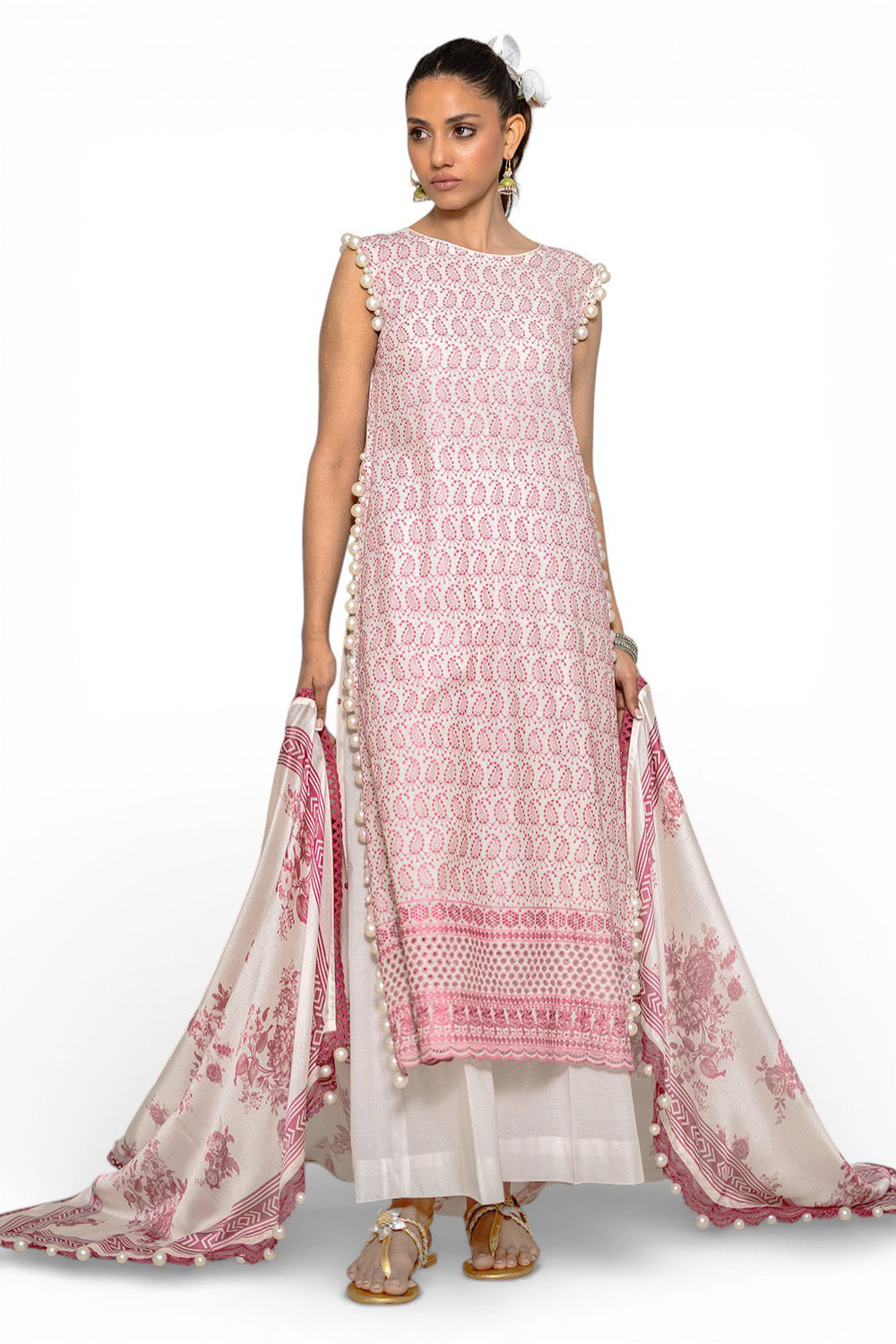 UAE-3 Piece Schiffli Embroidered Lawn Suit with Silk Dupatta S-62011