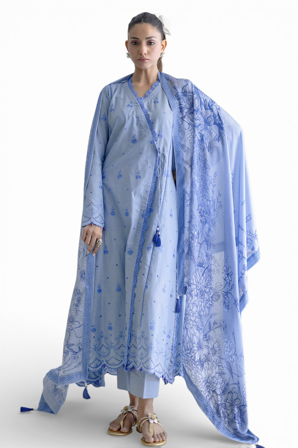 UAE-3 Piece Schiffli Embroidered Lawn Suit with Silk Dupatta S-62012