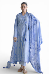 UAE-3 Piece Schiffli Embroidered Lawn Suit with Silk Dupatta S-62012