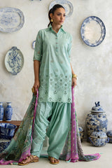 UAE-3 Piece Schiffli Embroidered Lawn Suit with Silk Dupatta S-62013