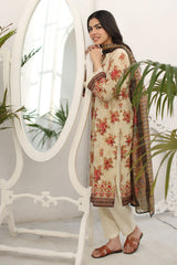 UAE-3 Piece Printed Lawn Suit with Zari Dupatta