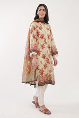 UAE-3 Piece Printed Lawn Suit with Zari Dupatta