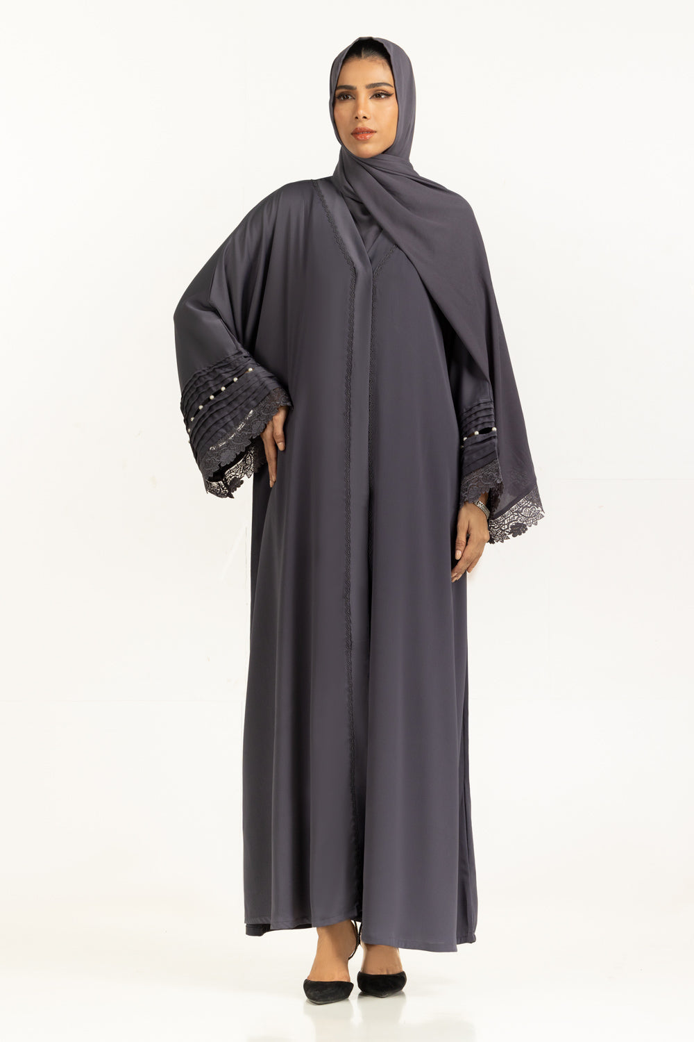 UAE-Viscose Georgette Embroidered Abaya With Embroidered Scarf IPAB-22137