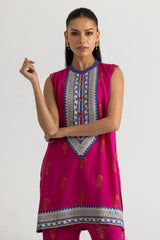 UAE-Viscose Raw Silk Printed Shirt And Gharara With Embroidered