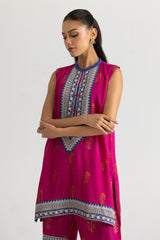 UAE-Viscose Raw Silk Printed Shirt And Gharara With Embroidered