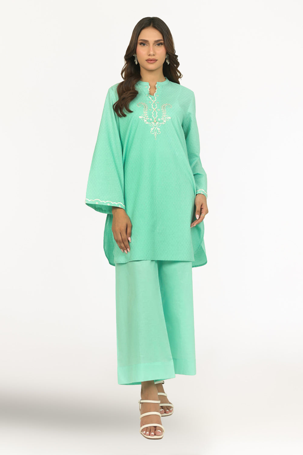 UAE- Dobby Embroidered Shirt And Cambric Trouser