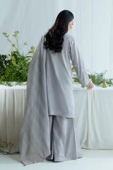 UAE-3 Piece Embroidered Self Jacquard Suit with Handwork and Chikan Kari Trouser FE-52045