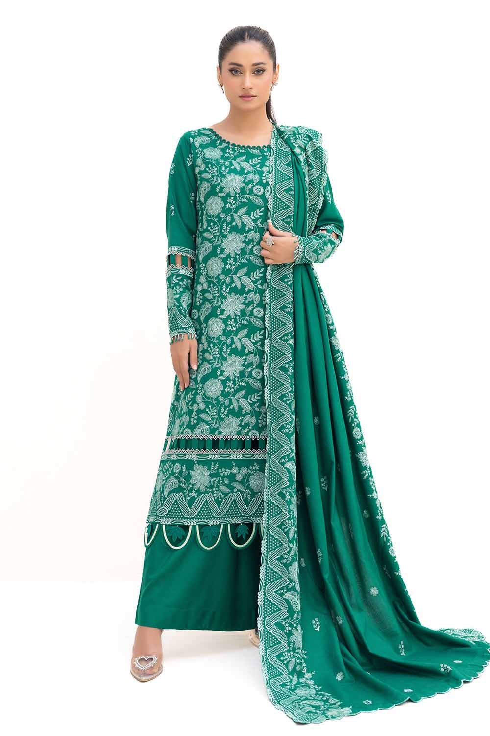 UAE -3 Piece Unstitched Embroidered Acrylic Suit with Embroidered Acrylic Dupatta AP-42010