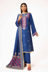 UAE -3 Piece Unstitched Embroidered Karandi Suit with Gold and Lacquer Printed Karandi Dupatta AY-42010