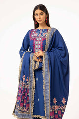 UAE -3 Piece Unstitched Embroidered Karandi Suit with Gold and Lacquer Printed Karandi Dupatta AY-42010