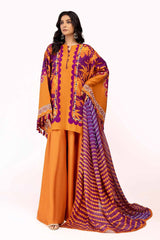 UAE -3 Piece Unstitched Embroidered Corduroy Suit with Printed Cotton Net Dupatta CD-42008
