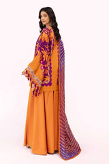 UAE -3 Piece Unstitched Embroidered Corduroy Suit with Printed Cotton Net Dupatta CD-42008