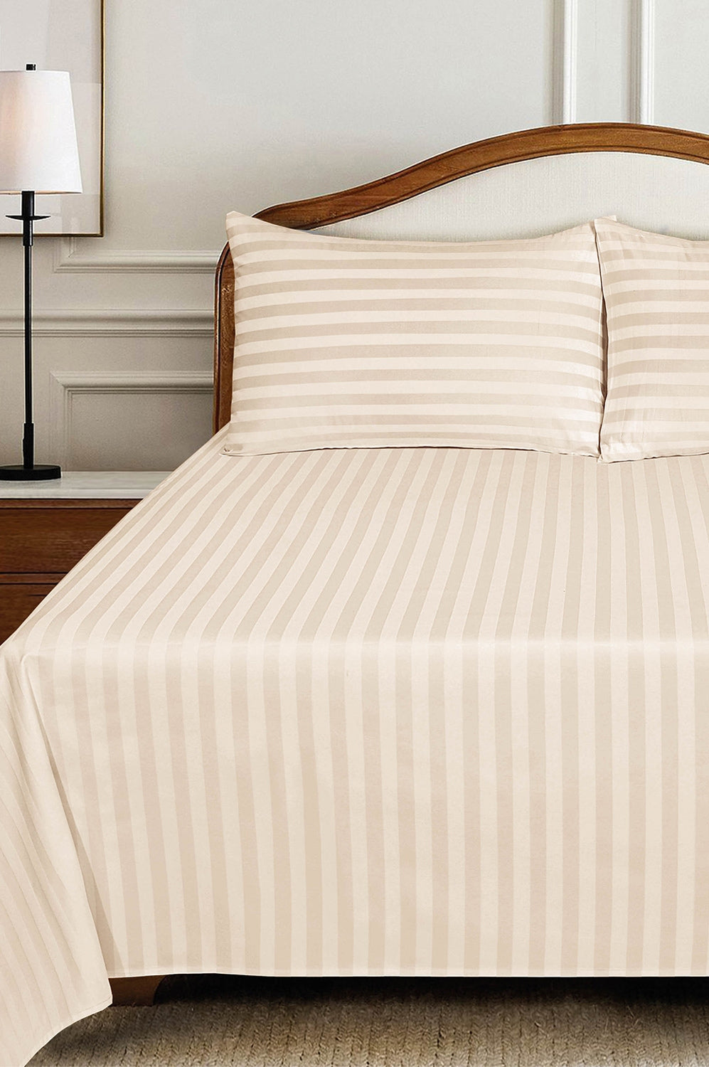 UAE-Cream Stripe Satin T-250 Bed Sheet Set 25