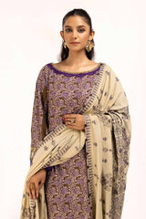 UAE -3 Piece Unstitched Embroidered Cotail Suit with Printed Twill Cotton Linen Dupatta CV-42009