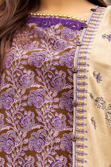 UAE -3 Piece Unstitched Embroidered Cotail Suit with Printed Twill Cotton Linen Dupatta CV-42009