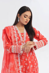 UAE -3 Piece Unstitched Embroidered Lawn Suit with Printed Denting Lawn Dupatta DN-42045