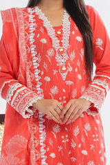 UAE -3 Piece Unstitched Embroidered Lawn Suit with Printed Denting Lawn Dupatta DN-42045