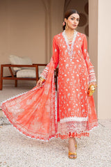 UAE -3 Piece Unstitched Embroidered Lawn Suit with Printed Denting Lawn Dupatta DN-42045