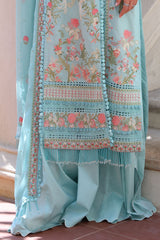 UAE -3 Piece Unstitched Embroidered Lawn Suit with Embroidered Chiffon Dupatta PM-52019