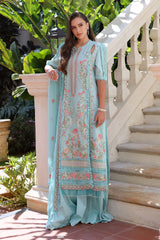 UAE -3 Piece Unstitched Embroidered Lawn Suit with Embroidered Chiffon Dupatta PM-52019