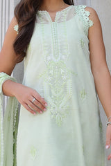 UAE -3 Piece Unstitched Embroidered Paper Cotton Suit with Embroidered Chiffon Dupatta PM-52030