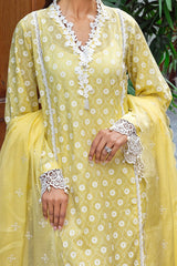 UAE -3 Piece Unstitched Lacquer Printed Lawn Suit with Embroidered Paper Cotton Dupatta PC-52001