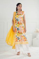 UAE -3 Piece Unstitched Embroidered Printed Lawn Suit with Embroidered Chiffon Dupatta PR-52002