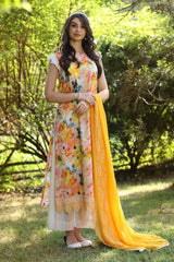 UAE -3 Piece Unstitched Embroidered Printed Lawn Suit with Embroidered Chiffon Dupatta PR-52002