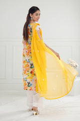 UAE -3 Piece Unstitched Embroidered Printed Lawn Suit with Embroidered Chiffon Dupatta PR-52002