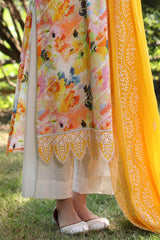 UAE -3 Piece Unstitched Embroidered Printed Lawn Suit with Embroidered Chiffon Dupatta PR-52002