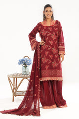 UAE -3 Piece Unstitched Embroidered Swiss Voile Suit with Embroidered Chiffon Dupatta LSV-52022