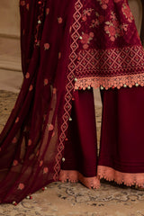 UAE -3 Piece Unstitched Embroidered Swiss Voile Suit with Embroidered Chiffon Dupatta LSV-52022