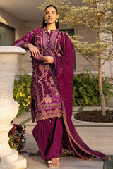 UAE -3 Piece Unstitched Embroidered Lawn Suit with Embroidered Chiffon Dupatta FE-52100