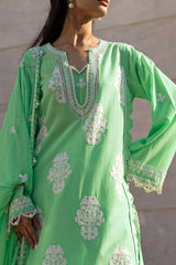 UAE -3 Piece Unstitched Embroidered Lawn Suit with Embroidered Chiffon Dupatta FE-52101