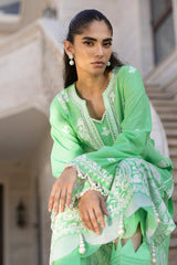UAE -3 Piece Unstitched Embroidered Lawn Suit with Embroidered Chiffon Dupatta FE-52101