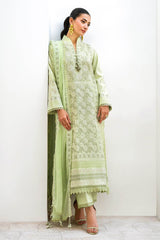 UAE -3 Piece Unstitched Embroidered Lawn Suit with Embroidered Chiffon Dupatta FE-52137